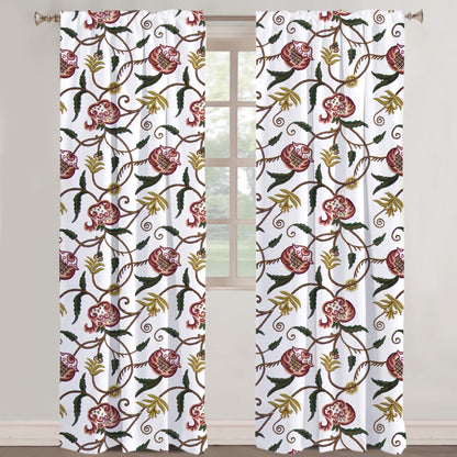 June - Set of 2 Panels Crewel Embroidered Curtains | Linen Cotton Mix | Fully Embroidered | Lined