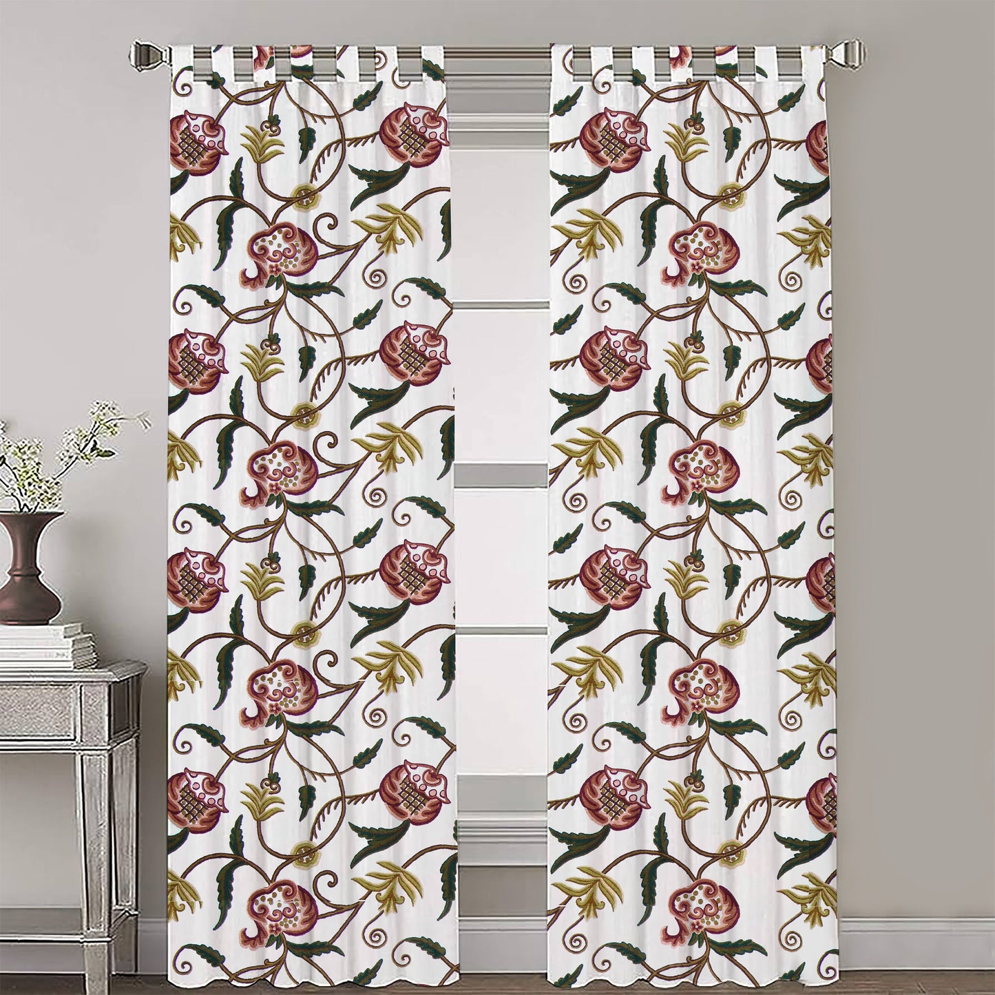 June - Set of 2 Panels Crewel Embroidered Curtains | Linen Cotton Mix | Fully Embroidered | Lined