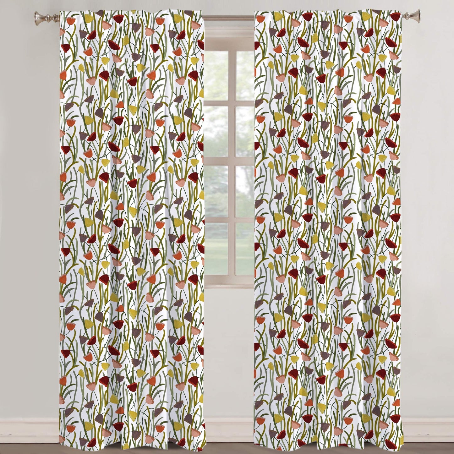 Sabrina - Set of 2 Panels Crewel Embroidered Curtains | Linen Cotton Mix | Fully Embroidered | Lined