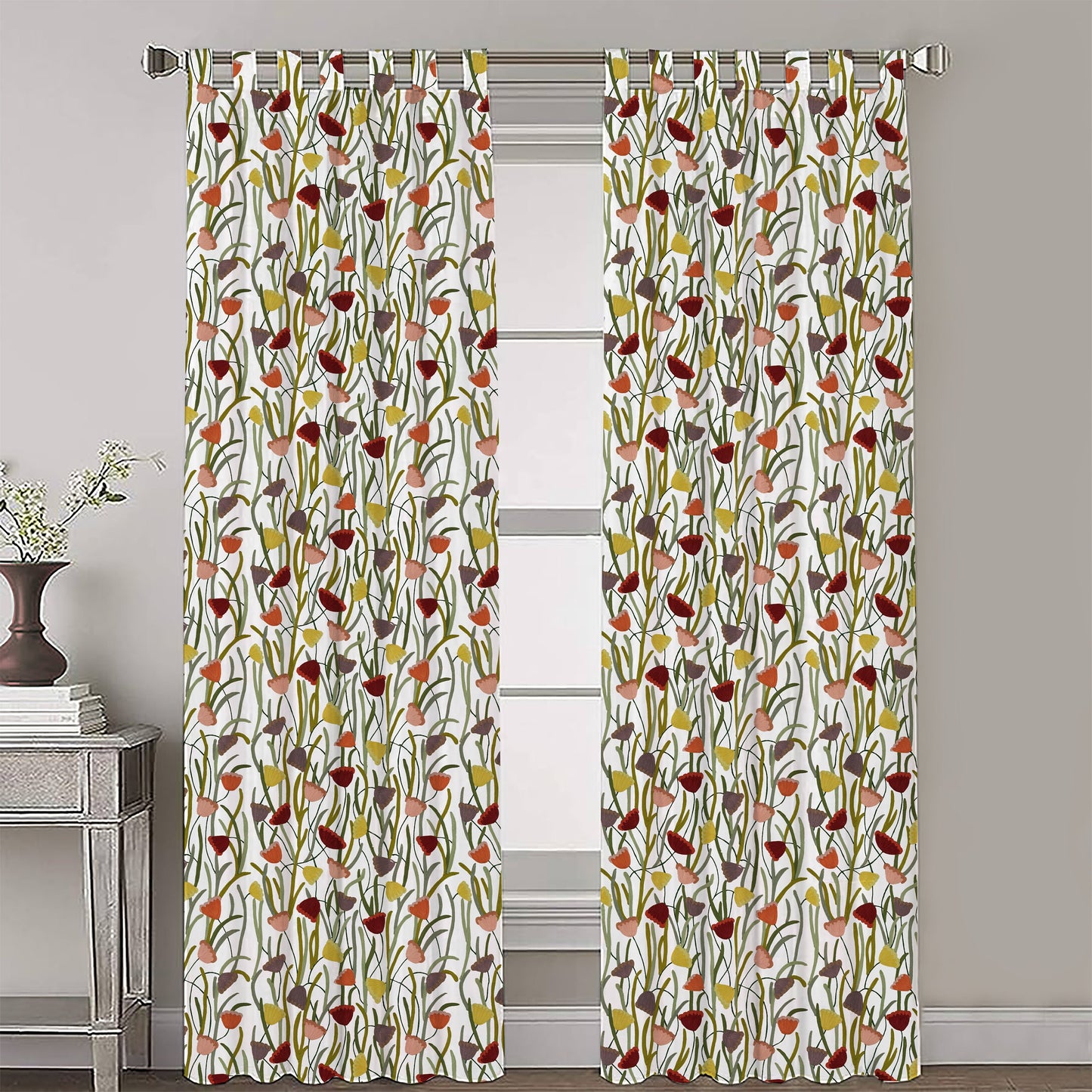 Sabrina - Set of 2 Panels Crewel Embroidered Curtains | Linen Cotton Mix | Fully Embroidered | Lined