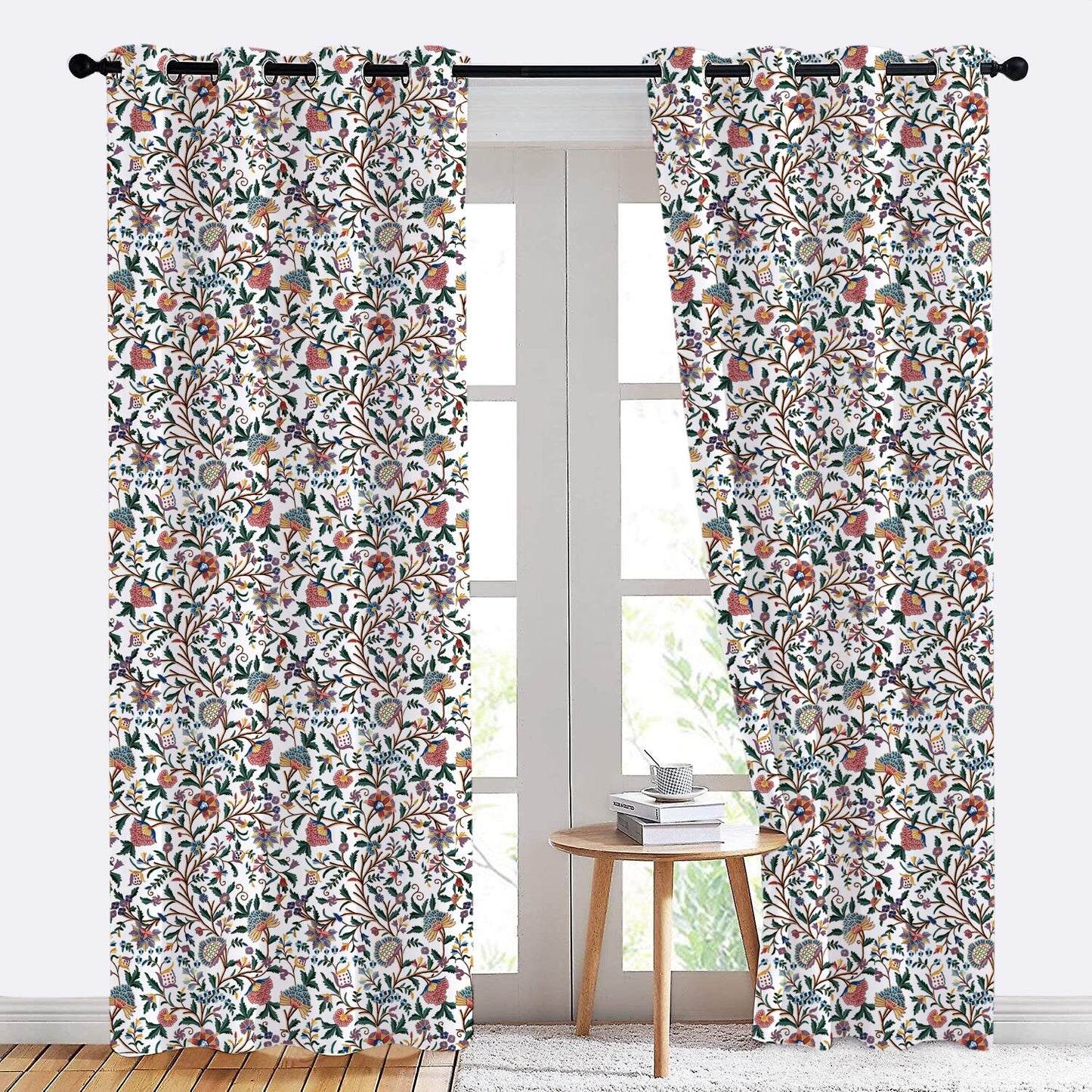 Sienna - Set of 2 Panels Crewel Embroidered Curtains | Linen Cotton Mix | Fully Embroidered | Lined