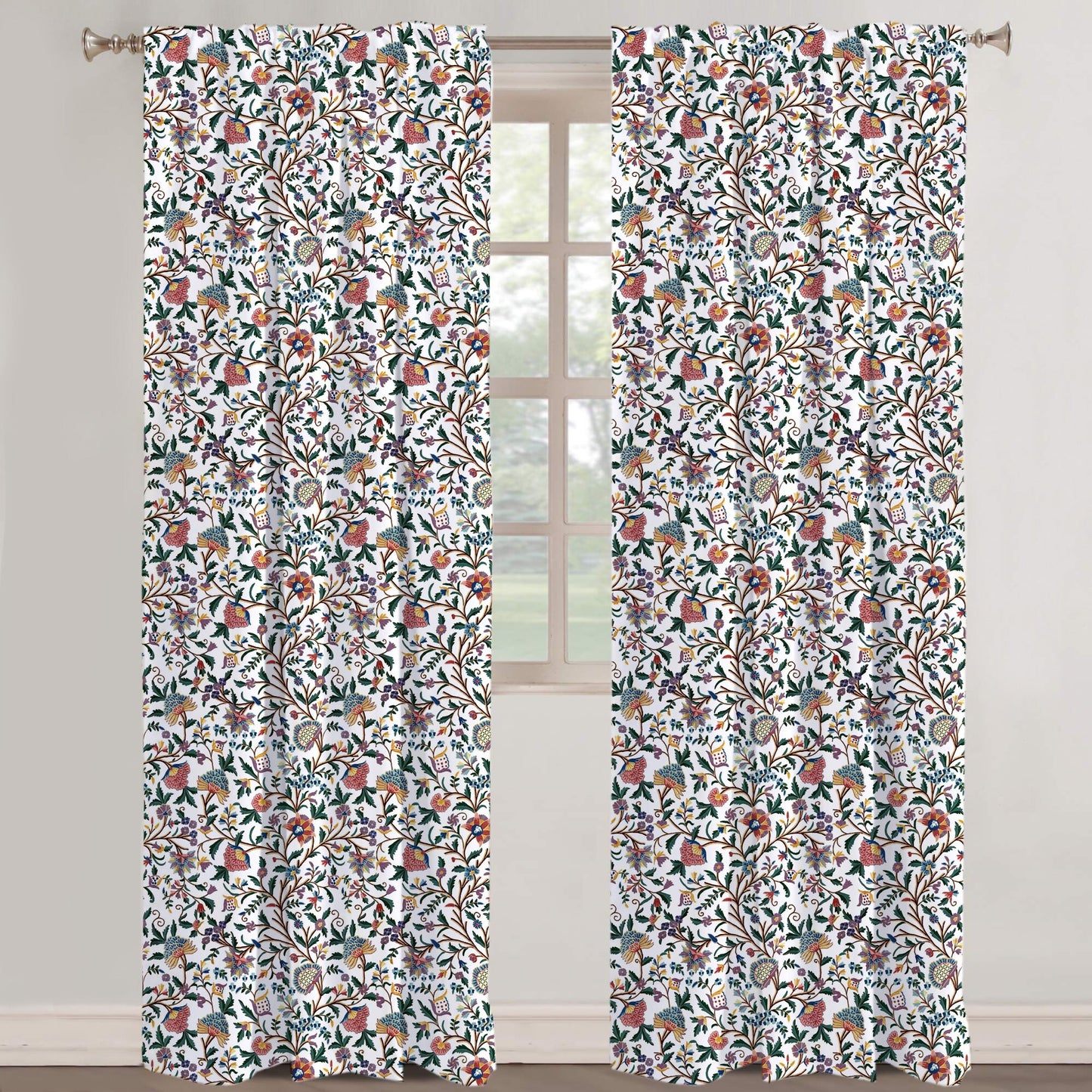 Sienna - Set of 2 Panels Crewel Embroidered Curtains | Linen Cotton Mix | Fully Embroidered | Lined