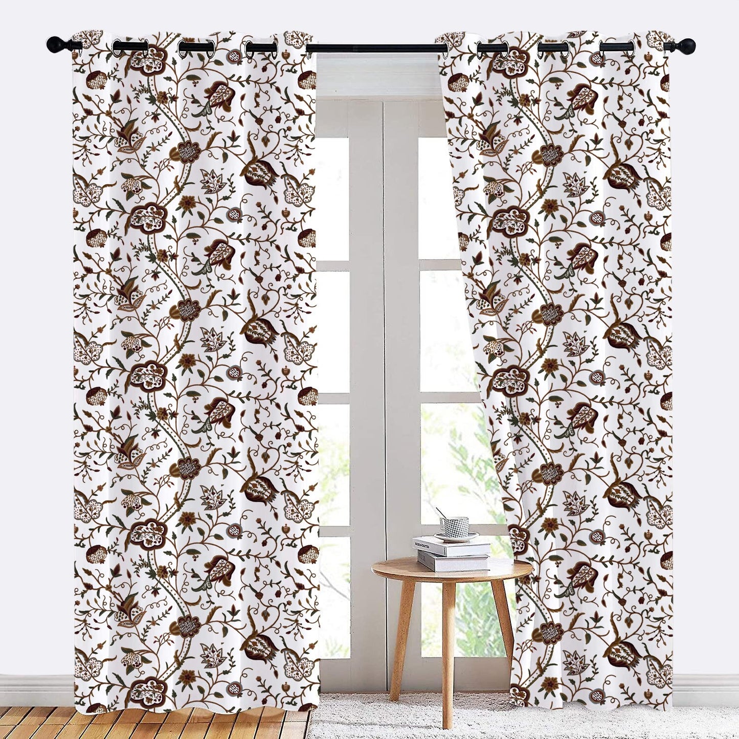 Serena - Set of 2 Panels Crewel Embroidered Curtains | Linen Cotton Mix | Fully Embroidered | Lined