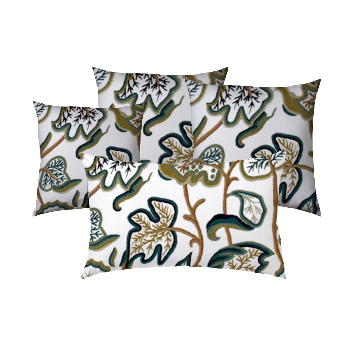 Jade  - Set of 4 Pieces | Cotton Linen Fabric | Crewel Embroidered | Pillow/Cushion Cover Set | With or Without Insert