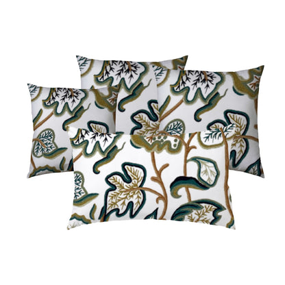 Jade  - Set of 4 Pieces | Cotton Linen Fabric | Crewel Embroidered | Pillow/Cushion Cover Set | With or Without Insert