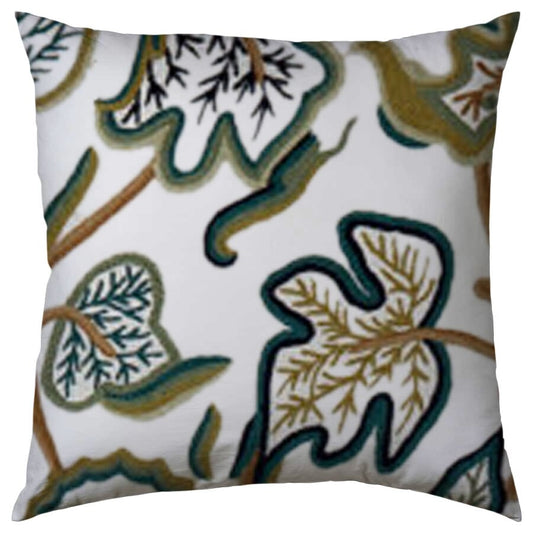 Jade  - Set of 4 Pieces | Cotton Linen Fabric | Crewel Embroidered | Pillow/Cushion Cover Set | With or Without Insert