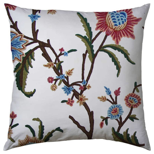 Jane - Set of 4 Pieces | Cotton Linen Fabric | Crewel Embroidered | Pillow/Cushion Cover Set | With or Without Insert
