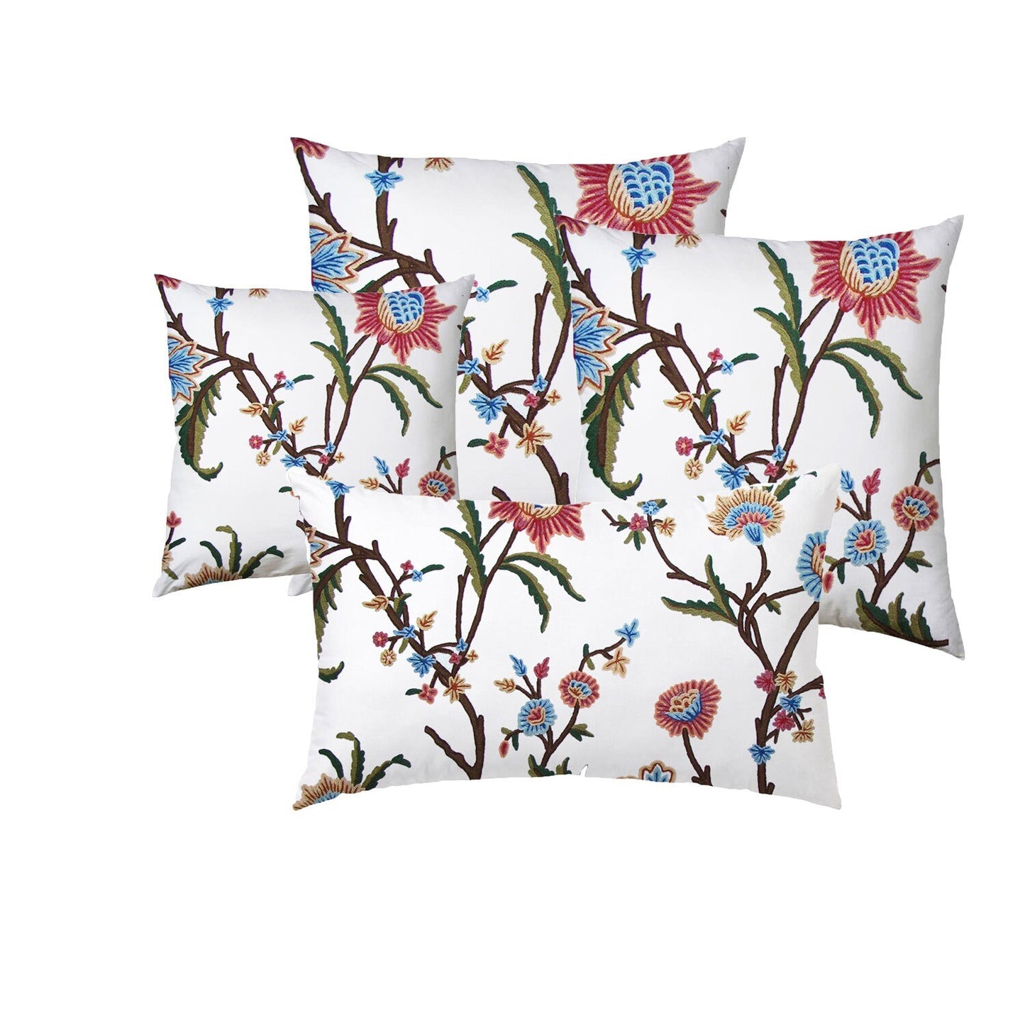 Jane - Set of 4 Pieces | Cotton Linen Fabric | Crewel Embroidered | Pillow/Cushion Cover Set | With or Without Insert