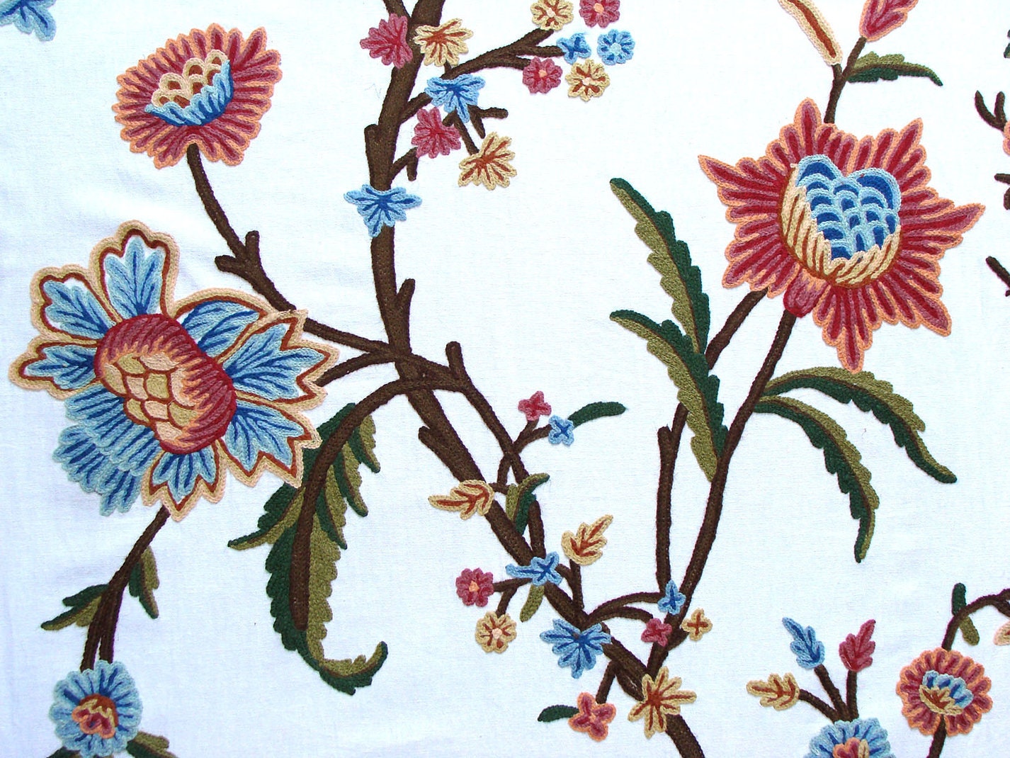 Jane - Set of 2 Panels Crewel Embroidered Curtains | Linen Cotton Mix | Fully Embroidered | Lined