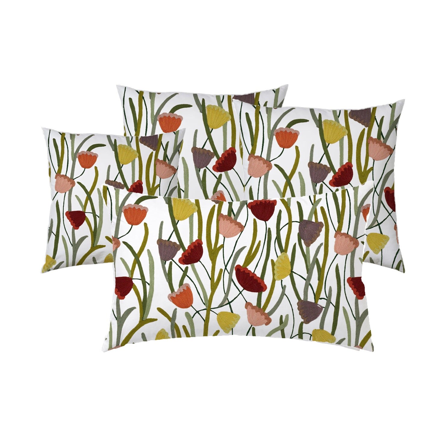 Sabrina - Set of 4 Pieces | Cotton Linen Fabric | Crewel Embroidered | Pillow/Cushion Cover Set | With or Without Insert