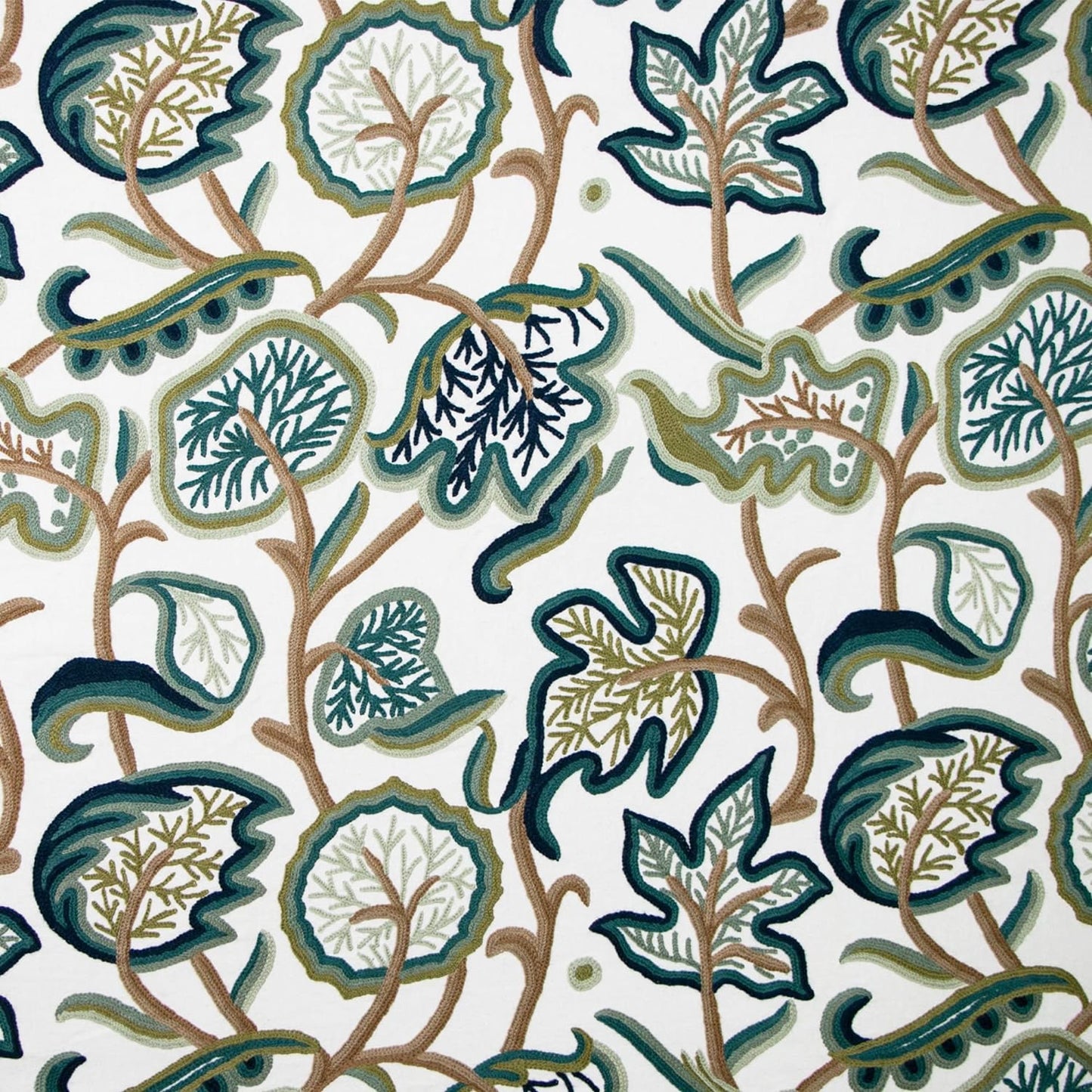 Jade - Set of 2 Panels Crewel Embroidered Curtains | Linen Cotton Mix | Fully Embroidered | Lined