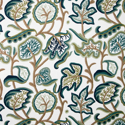 Jade - Set of 2 Panels Crewel Embroidered Curtains | Linen Cotton Mix | Fully Embroidered | Lined