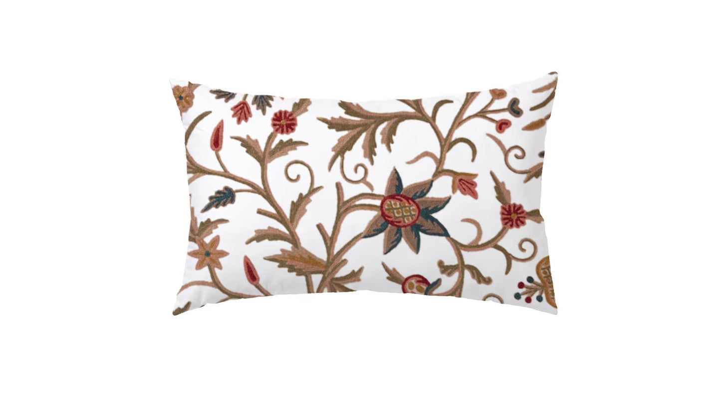 Mary  - Set of 4 Pieces | Cotton Linen Fabric | Crewel Embroidered | Pillow/Cushion Cover Set | With or Without Insert