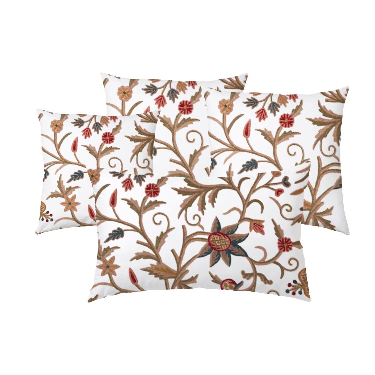 Mary  - Set of 4 Pieces | Cotton Linen Fabric | Crewel Embroidered | Pillow/Cushion Cover Set | With or Without Insert