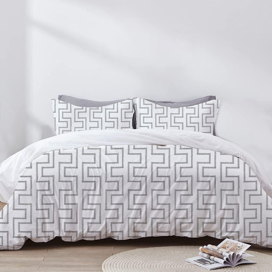 Fiora - 3 Piece Crewel Embroidered Duvet Set | Linen Cotton Mix | Embroidered Duvet Cover with Embroidered Pillowcases | Handmade | Soft