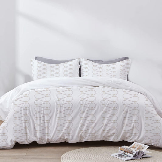 Vivienne - 3 Piece Crewel Embroidered Duvet Set | Linen Cotton Mix | Embroidered Duvet Cover with Embroidered Pillowcases | Handmade | Soft