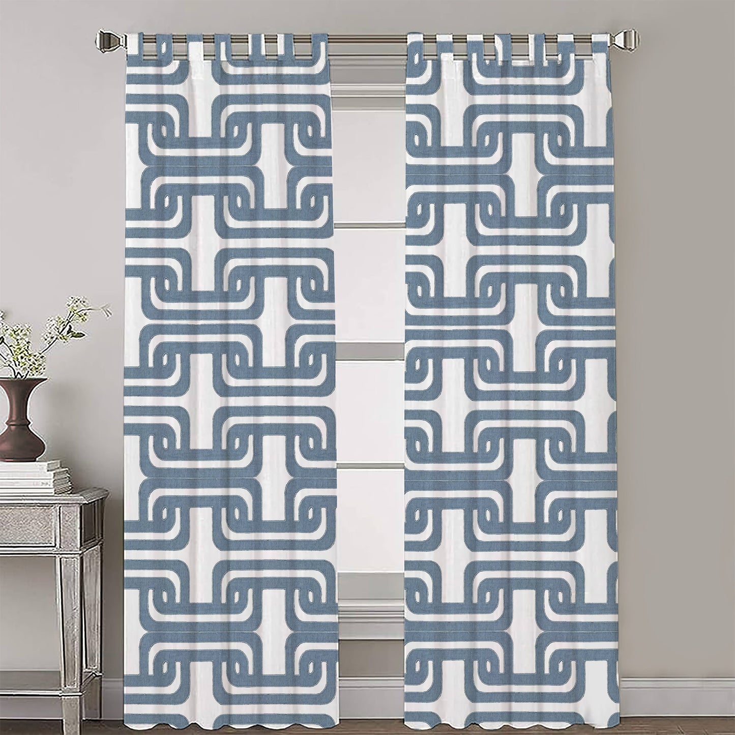 Olga  - Set of 2 Panels Crewel Embroidered Curtains | Linen Cotton Mix | Fully Embroidered | Lined