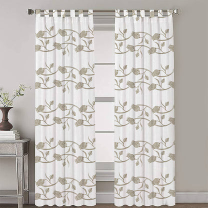 Sofia - Set of 2 Panels Crewel Embroidered Curtains | Linen Cotton Mix | Fully Embroidered | Lined