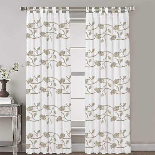 Sofia - Set of 2 Panels Crewel Embroidered Curtains | Linen Cotton Mix | Fully Embroidered | Lined