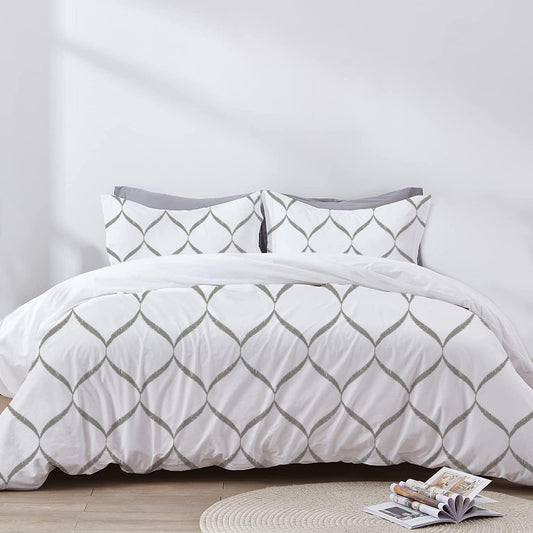 Calliope - 3 Piece Crewel Embroidered Duvet Set | Linen Cotton Mix | Embroidered Duvet Cover with Embroidered Pillowcases | Handmade | Soft