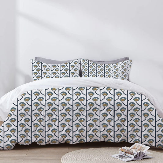 Chloe - 3 Piece Crewel Embroidered Duvet Set | Linen Cotton Mix | Embroidered Duvet Cover with Embroidered Pillowcases | Handmade | Soft