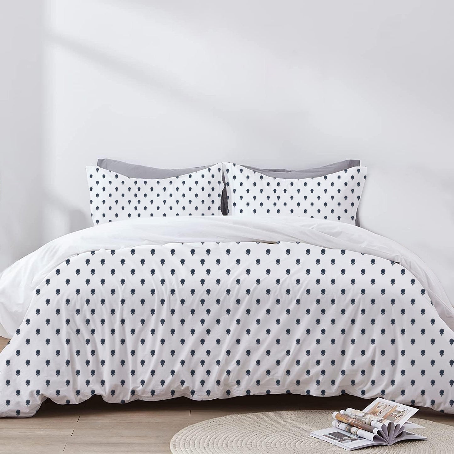 Kyra - 3 Piece Crewel Embroidered Duvet Set | Linen Cotton Mix | Embroidered Duvet Cover with Embroidered Pillowcases | Handmade | Soft