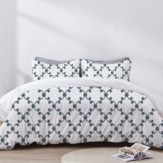Alethea - 3 Piece Crewel Embroidered Duvet Set | Linen Cotton Mix | Embroidered Duvet Cover with Embroidered Pillowcases | Handmade | Soft