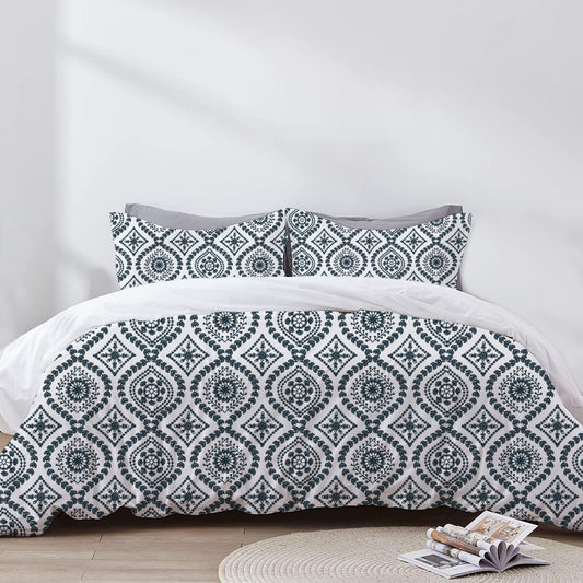 Nikoleta - 3 Piece Crewel Embroidered Duvet Set | Linen Cotton Mix | Embroidered Duvet Cover with Embroidered Pillowcases | Handmade | Soft