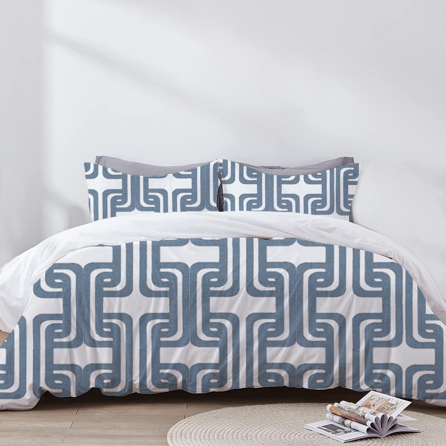 Olga - 3 Piece Crewel Embroidered Duvet Set | Linen Cotton Mix | Embroidered Duvet Cover with Embroidered Pillowcases | Handmade | Soft