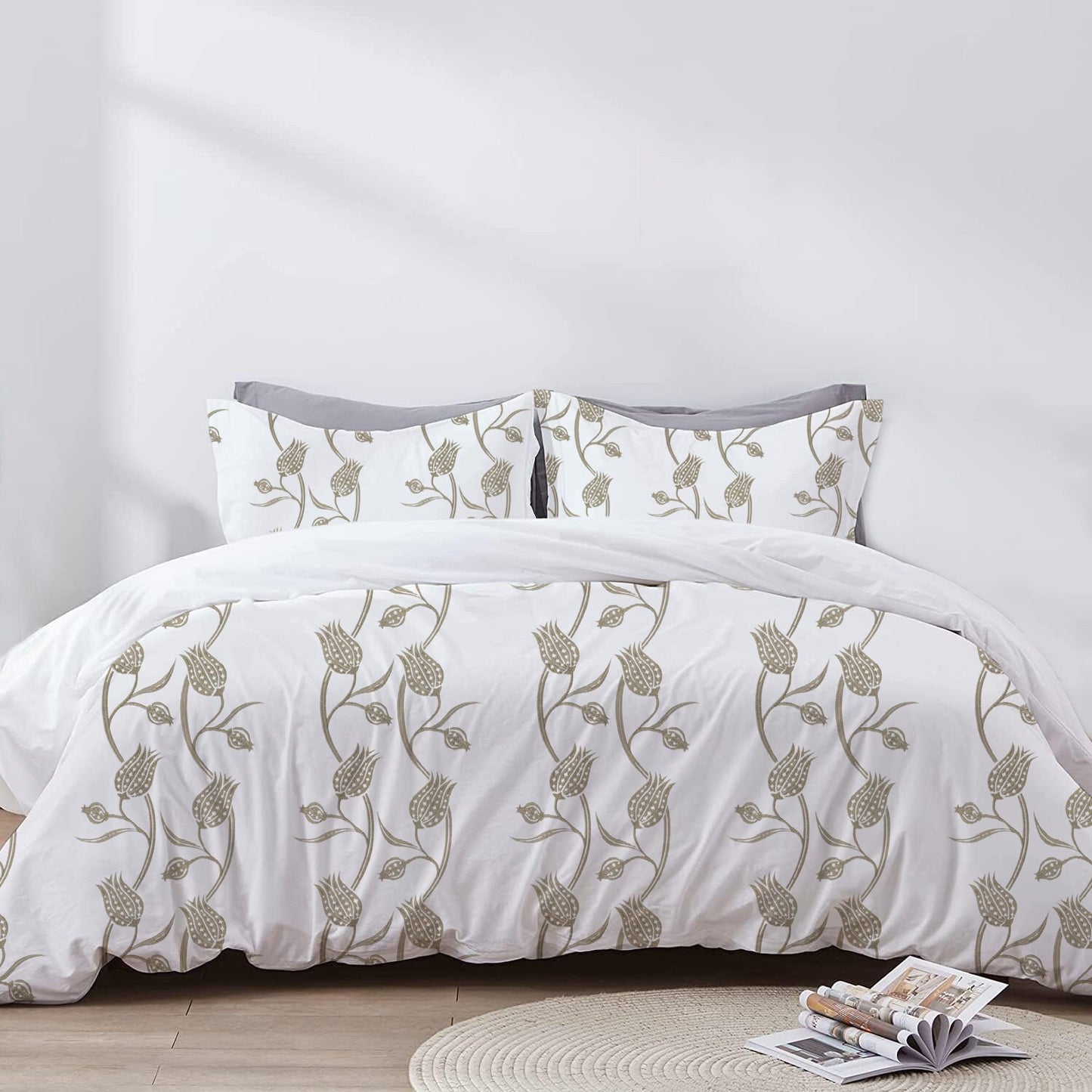 Sofia - 3 Piece Crewel Embroidered Duvet Set | Linen Cotton Mix | Embroidered Duvet Cover with Embroidered Pillowcases | Handmade | Soft