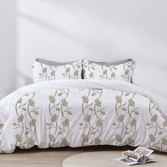 Sofia - 3 Piece Crewel Embroidered Duvet Set | Linen Cotton Mix | Embroidered Duvet Cover with Embroidered Pillowcases | Handmade | Soft