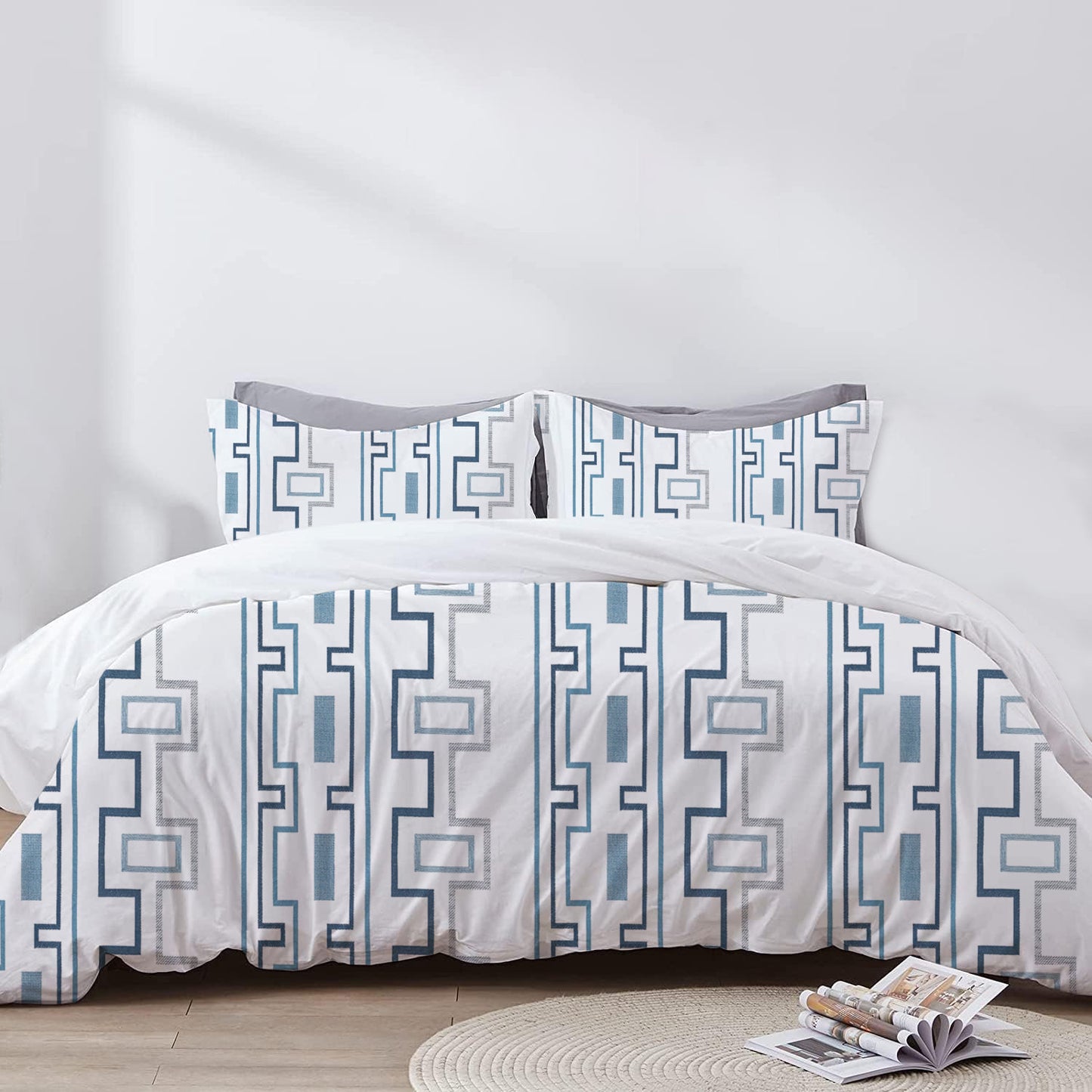Elowen - 3 Piece Crewel Embroidered Duvet Set | Linen Cotton Mix | Embroidered Duvet Cover with Embroidered Pillowcases | Handmade | Soft