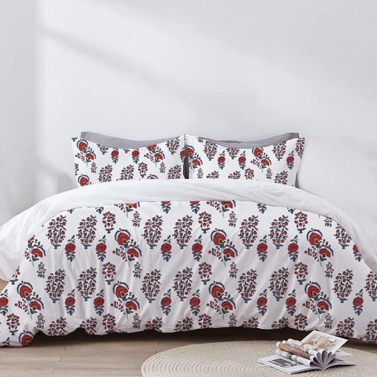 Isolde - 3 Piece Crewel Embroidered Duvet Set | Linen Cotton Mix | Embroidered Duvet Cover with Embroidered Pillowcases | Handmade | Soft