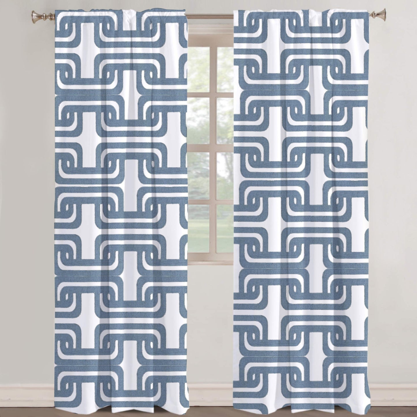 Olga  - Set of 2 Panels Crewel Embroidered Curtains | Linen Cotton Mix | Fully Embroidered | Lined