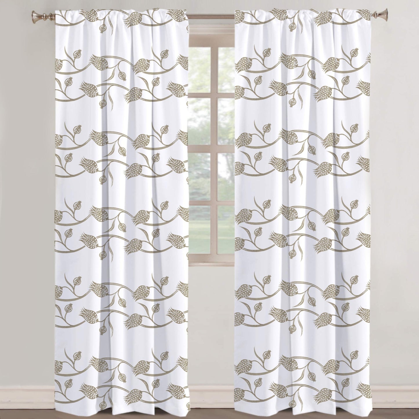 Sofia - Set of 2 Panels Crewel Embroidered Curtains | Linen Cotton Mix | Fully Embroidered | Lined