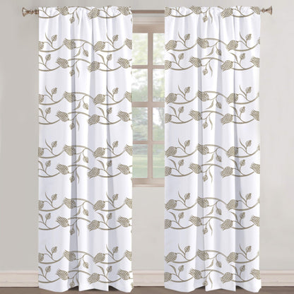Sofia - Set of 2 Panels Crewel Embroidered Curtains | Linen Cotton Mix | Fully Embroidered | Lined
