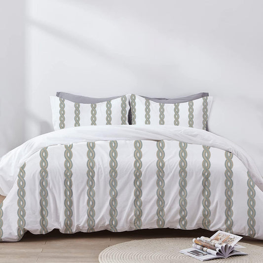 Eleni - 3 Piece Crewel Embroidered Duvet Set | Linen Cotton Mix | Embroidered Duvet Cover with Embroidered Pillowcases | Handmade | Soft