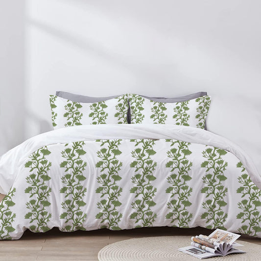 Xanthe - 3 Piece Crewel Embroidered Duvet Set | Linen Cotton Mix | Embroidered Duvet Cover with Embroidered Pillowcases | Handmade | Soft