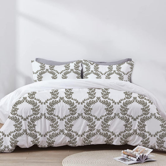 Pandora - 3 Piece Crewel Embroidered Duvet Set | Linen Cotton Mix | Embroidered Duvet Cover with Embroidered Pillowcases | Handmade | Soft