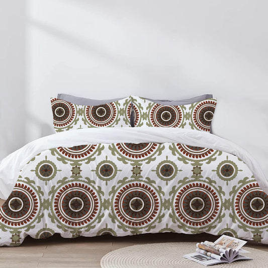Anthea - 3 Piece Crewel Embroidered Duvet Set | Linen Cotton Mix | Embroidered Duvet Cover with Embroidered Pillowcases | Handmade | Soft