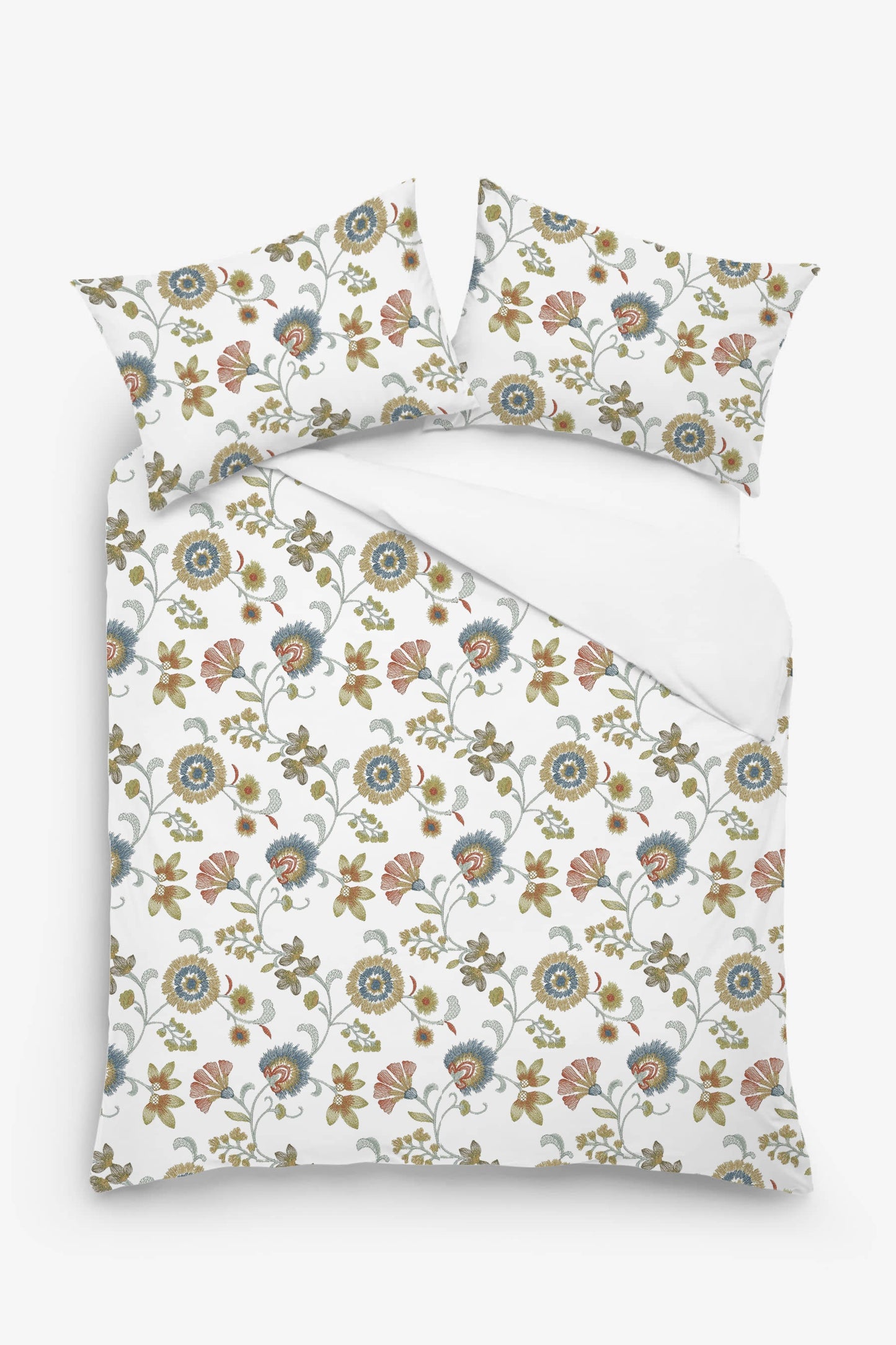 Calista - 3 Piece Crewel Embroidered Duvet Set | Linen Cotton Mix | Embroidered Duvet Cover with Embroidered Pillowcases | Handmade | Soft