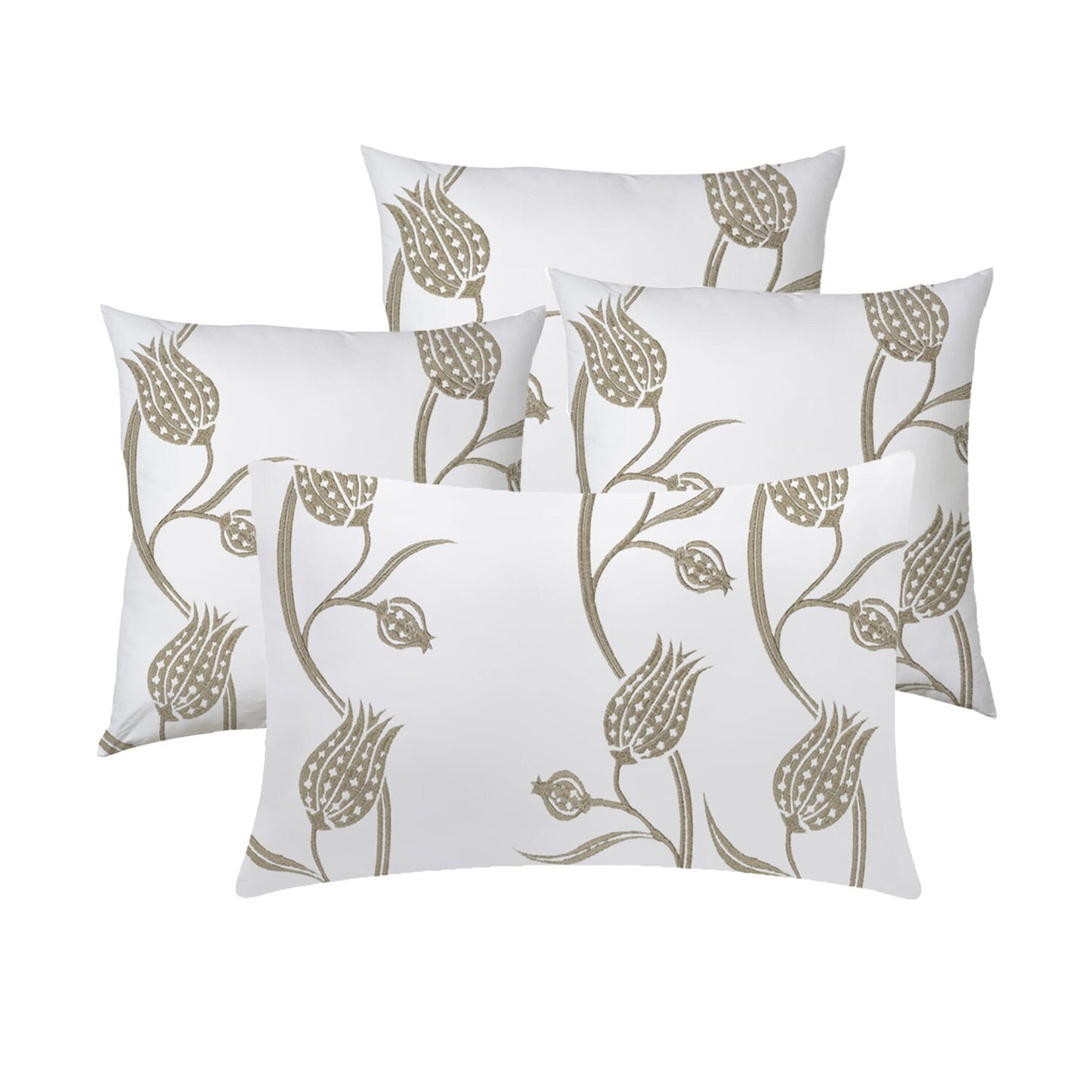 Sofia  - Set of 4 Pieces | Cotton Linen Fabric | Crewel Embroidered | Pillow/Cushion Cover Set | With or Without Insert