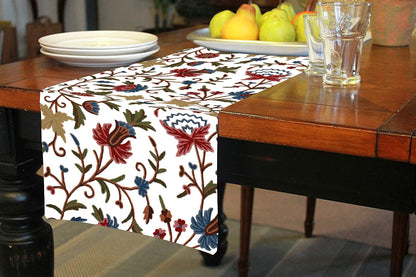 Sophia - Crewel Embroidered Table Runner | Linen Cotton Mix | Soft | Handmade | Cotton Linen Backing | Customisable Sizes