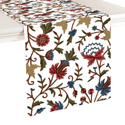 Sophia - Crewel Embroidered Table Runner | Linen Cotton Mix | Soft | Handmade | Cotton Linen Backing | Customisable Sizes