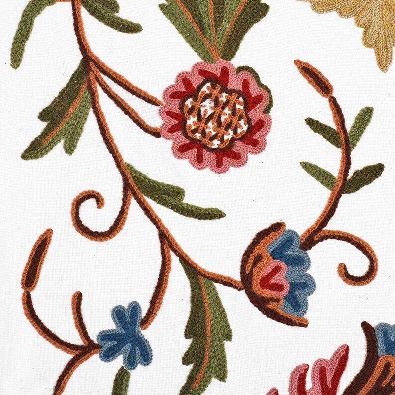 Sophia - Crewel Embroidered Table Runner | Linen Cotton Mix | Soft | Handmade | Cotton Linen Backing | Customisable Sizes