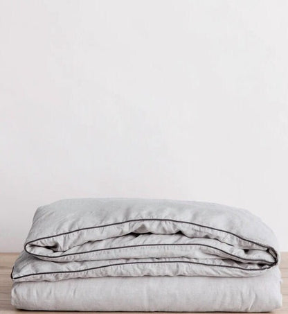 Light Grey with Black Piping -  100% Pure Linen or Linen Cotton | 3 Piece Piped Duvet Cover Set | Handmade | Pre-washed