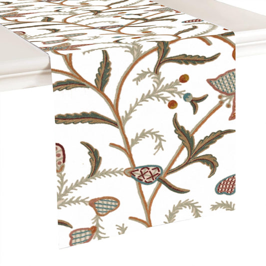 January - Crewel Embroidered Table Runner | Linen Cotton Mix | Soft | Handmade | Cotton Linen Backing | Customisable Sizes