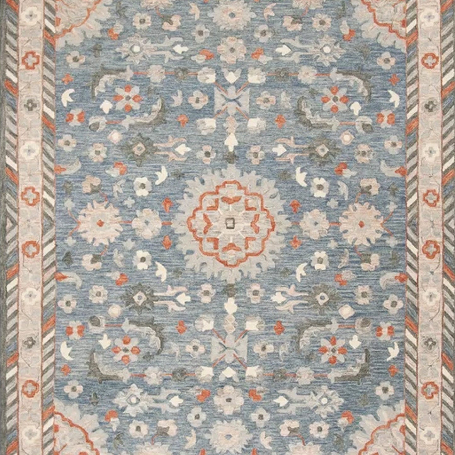 Bahar - Handcrafted Rug/Carpet | Pure Wool | Hand Tufted | High Pile | High Density | Yarn Dyed | Blue, Grey, Orange, Red