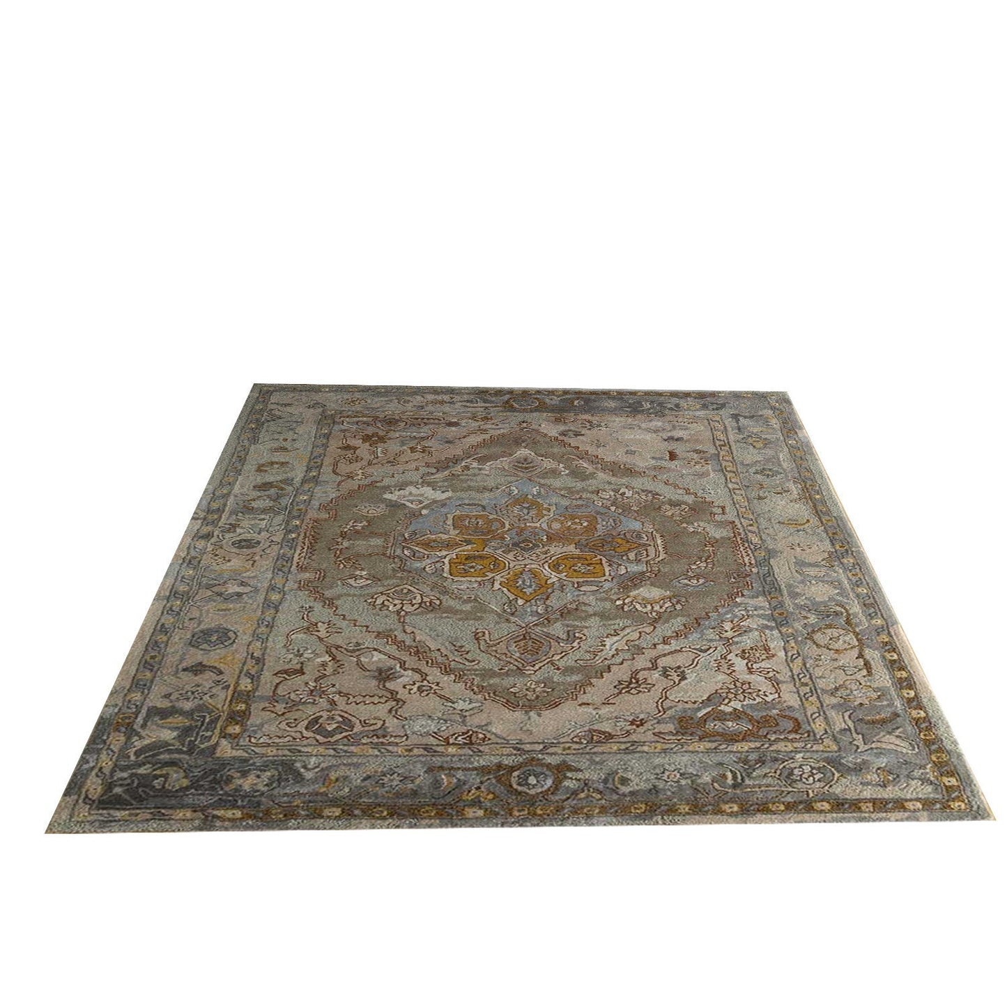 Razdan - Handcrafted Rug/Carpet | Pure Wool | Hand Tufted | High Pile | High Density | Yarn Dyed | Yellow, Blue, Grey, Brown, Beige
