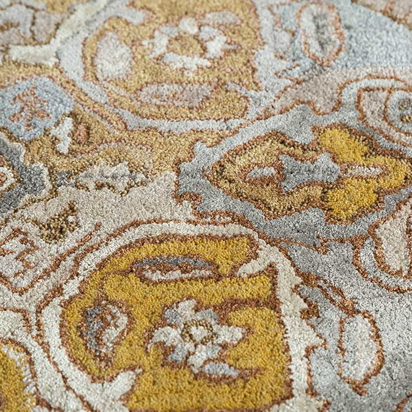 Razdan - Handcrafted Rug/Carpet | Pure Wool | Hand Tufted | High Pile | High Density | Yarn Dyed | Yellow, Blue, Grey, Brown, Beige